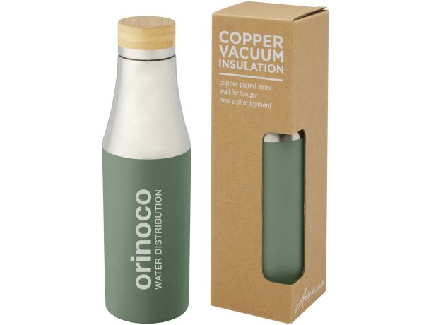 Botella de acero inoxidable con aislamiento al vacío de cobre de 540 ml con tapa de bambú Hulan Verde mezcla detalle 18
