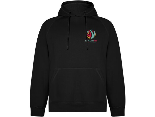Sudadera unisex algodón orgánico Vinson Roly con capucha Negro intenso detalle 6