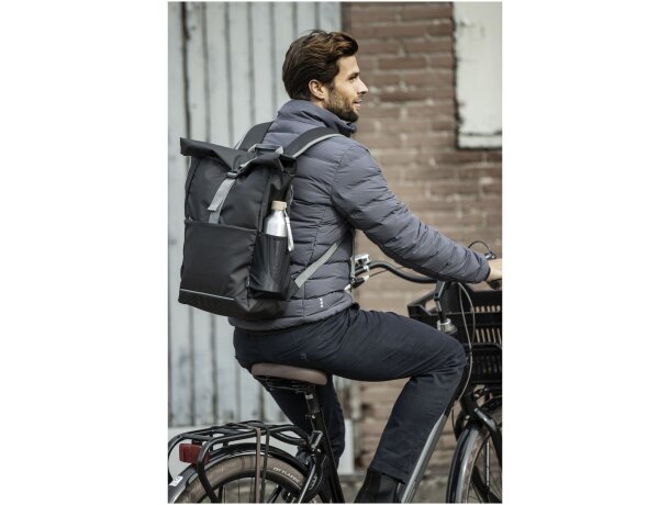 Bolsa enrollable bicicleta Aqua 20L poliéster reciclado GRS Negro intenso detalle 7