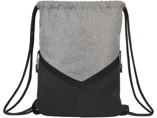 Mochilas de cuerdas personalizadas baratas con dos bolsillos poliéster 600D Negro intenso/gris detalle 2