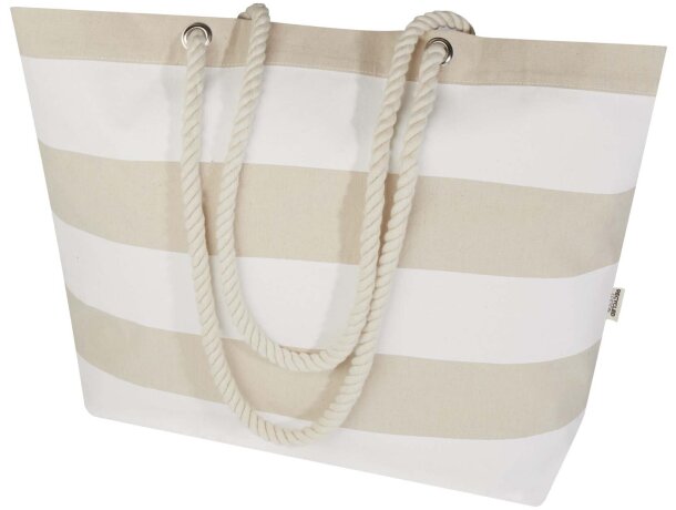 Bolsa tote de playa algodón reciclado certificado GRS Florida Natural/blanco detalle 22