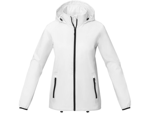 Chaqueta ligera impermeable mujer Dinlas con capucha enrollable Blanco detalle 2