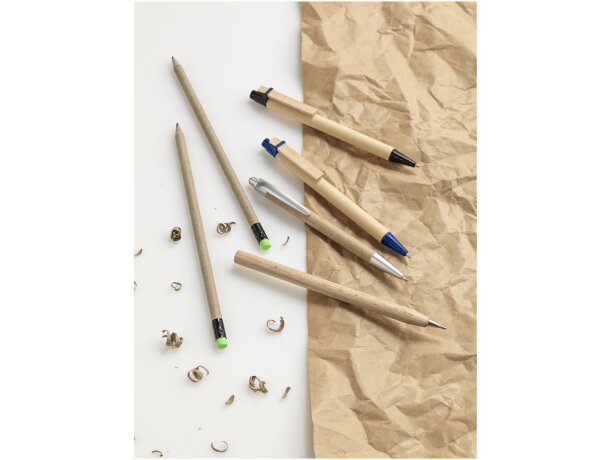 Bolígrafo con pulsador en papel ecológico Natural/azul marino detalle 1