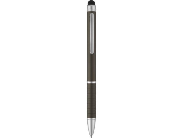 Bolígrafo estiloso con puntero en aluminio personalizado gris medio Bolígrafo estiloso con puntero en aluminio personalizado gris medio