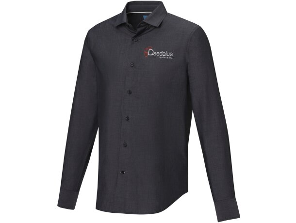 Camisa orgánica manga larga hombre Cuprite popelín algodón Negro intenso detalle 4