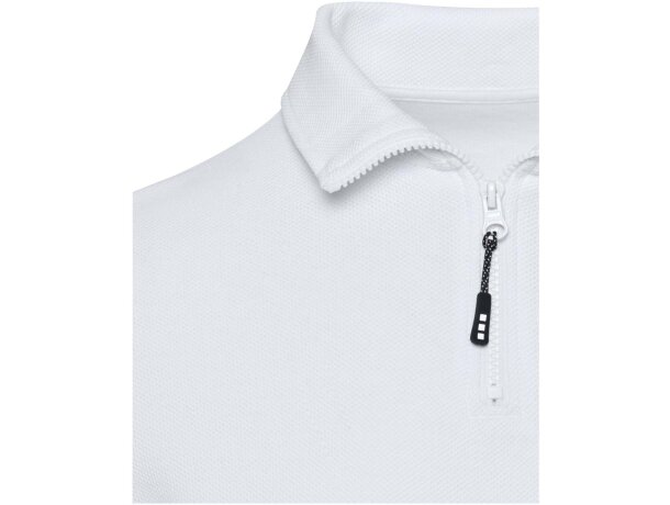 Polo manga larga Zeus con media cremallera en algodón piqué Blanco detalle 8