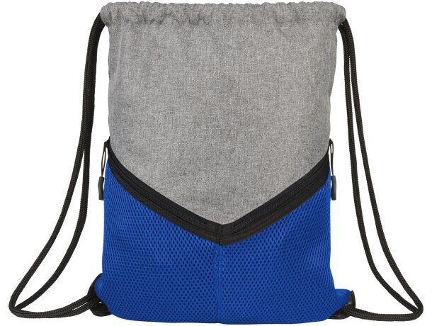 Mochilas de cuerdas personalizadas baratas con dos bolsillos poliéster 600D Azul real/gris detalle 10