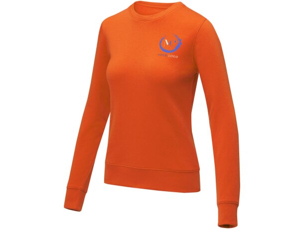 Jersey cuello redondo mujer Zenon interior afelpado algodón Naranja detalle 11