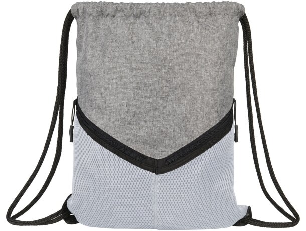 Mochilas de cuerdas personalizadas baratas con dos bolsillos poliéster 600D Blanco/gris detalle 14