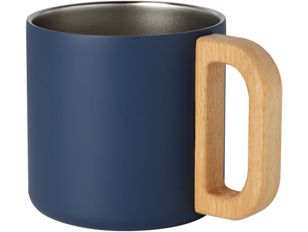 Taza acero inoxidable reciclado Bjorn con asa de madera Azul oscuro detalle 11