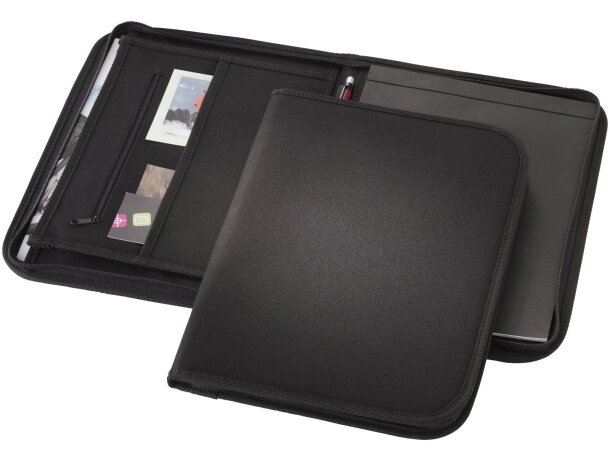 Portafolios promocional Berkeley A4 poliéster 600D cremallera Negro intenso detalle 5