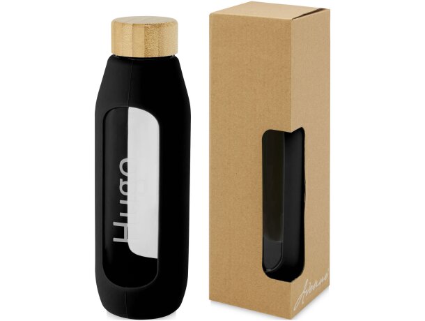 Botella de vidrio borosilicato de 600 ml con agarre de silicona Tidan para empresas