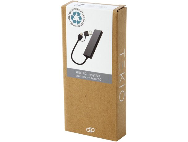 Hub USB 2.0 Rise de aluminio reciclado con 4 puertos y tipo C Negro intenso detalle 4