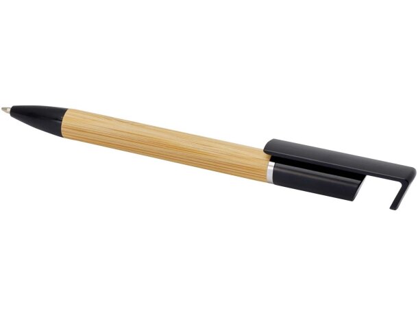 Bolígrafo bambú certificado FSC con soporte para teléfono Negro intenso detalle 4