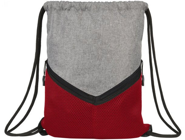 Mochilas de cuerdas personalizadas baratas con dos bolsillos poliéster 600D Rojo/gris detalle 6