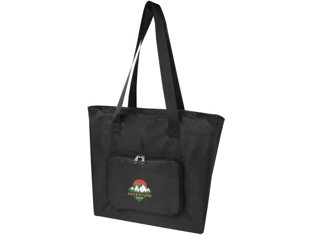 Bolsa tote plegable EcoFold de poliéster reciclado certificado GRS Negro intenso detalle 1