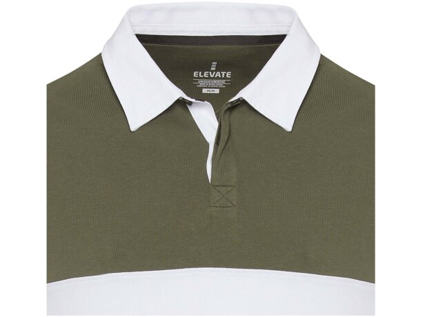 Sudadera polo rugby unisex Clyde algodón orgánico 280 g/m² Verde/blanco detalle 23