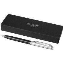 Bolígrafo cromado de la marca Balmain en estuche personalizado negro intenso Bolígrafo cromado de la marca Balmain en estuche personalizado negro intenso