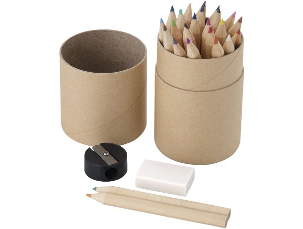 Lápices de colores con logo Woodby en estuche cilíndrico natural Natural detalle 2