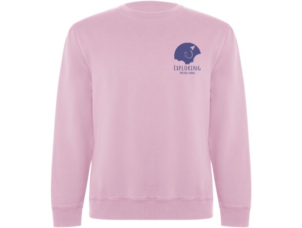 Sudadera cuello redondo algodón orgánico Batian unisex Roly Rosa claro detalle 13