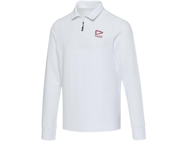 Polo manga larga Zeus con media cremallera en algodón piqué Blanco detalle 5