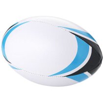 Balón de rugby con detalles en azul intenso personalizado blanco