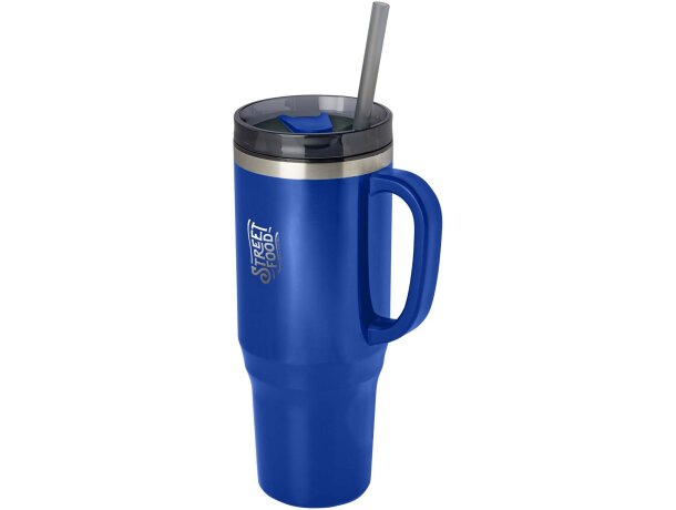 Vaso térmico con pajita Melbourne 1200ml acero reciclado Azul real detalle 43