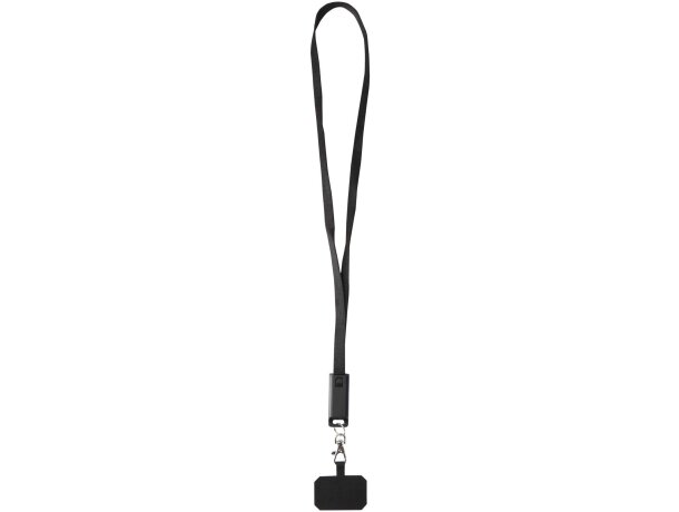 Lanyard de plástico reciclado para smartphone Franz Negro intenso detalle 2