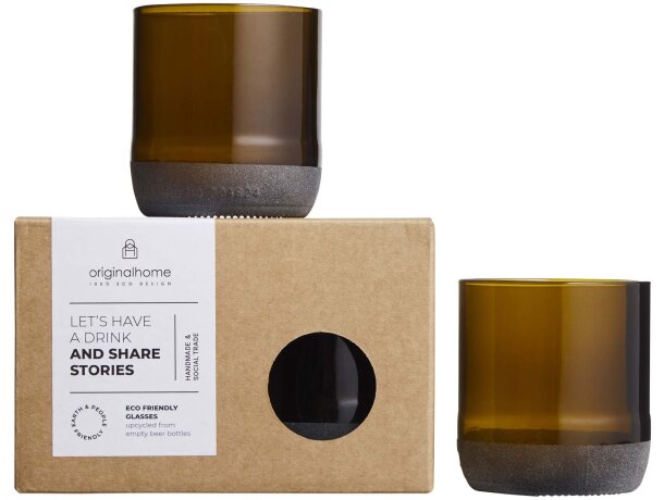 Set de vasos Originalhome de vidrio reciclado 160 ml marrón Marrón detalle 1