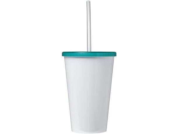 Vasos de plástico publicitario pp reciclado con pajita de silicona 350ml Azul claro detalle 1