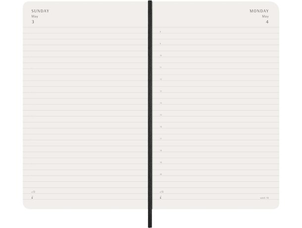 Agenda diaria Moleskine tapa blanda 2026 papel FSC Negro intenso detalle 4