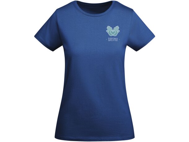 Camiseta mujer algodón orgánico Breda de Roly Azul real detalle 10