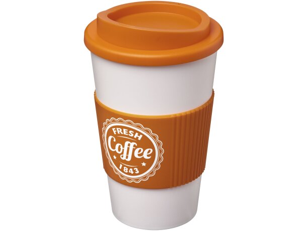 Vaso térmico 350ml con agarradera Americano Blanco/naranja detalle 45