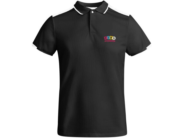 Polo deportivo manga corta infantil Tamil Roly poliéster reciclado Negro intenso/blanco detalle 10