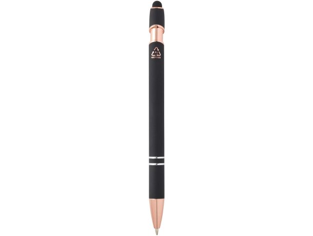 Bolígrafo Nanna con acabado en oro rosa y aluminio reciclado Negro intenso detalle 2