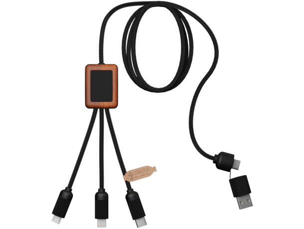 Cable de carga 5 en 1 de PET reciclado SCX.design C38 Negro intenso/madera detalle 8