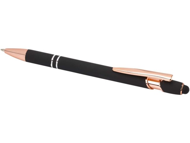 Bolígrafo Nanna aluminio reciclado acabado oro rosa Negro intenso detalle 3