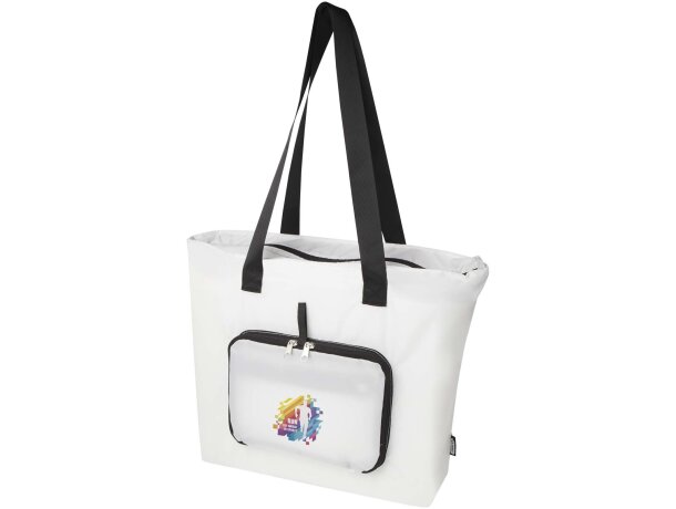 Bolsa tote plegable EcoFold de poliéster reciclado certificado GRS Blanco detalle 4