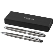 conjunto de regalo con roller y bolígrafo de diseño de la marca Balmain personalizado gris oscuro conjunto de regalo con roller y bolígrafo de diseño de la marca Balmain personalizado gris oscuro