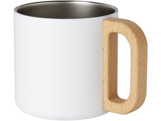 Taza acero inoxidable reciclado Bjorn con asa de madera Blanco detalle 17