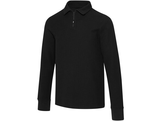 Polo manga larga Zeus con media cremallera en algodón piqué Azul marino detalle 12