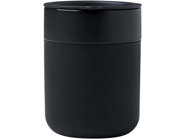Vaso de cerámica Java 330ml con tapa antiderrames Negro intenso detalle 2