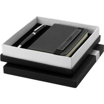 Caja de bolígrafo y libreta de piel personalizada negro intenso Caja de bolígrafo y libreta de piel personalizada negro intenso