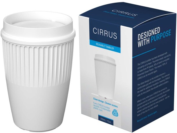 Vaso Cirrus POP 350ml con tapa de 360° y plástico reciclado Blanco detalle 6
