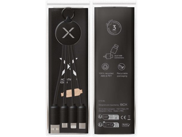 Cable de carga 5 en 1 SCX.design C14 con materiales reciclados Negro intenso detalle 3