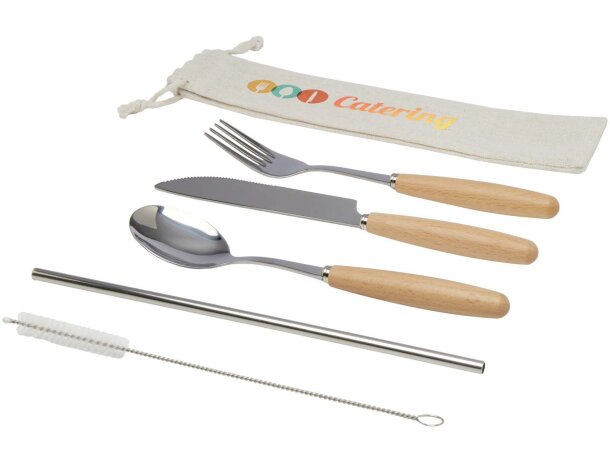 Cubertería sostenible Root acero inoxidable y madera de haya Natural detalle 1