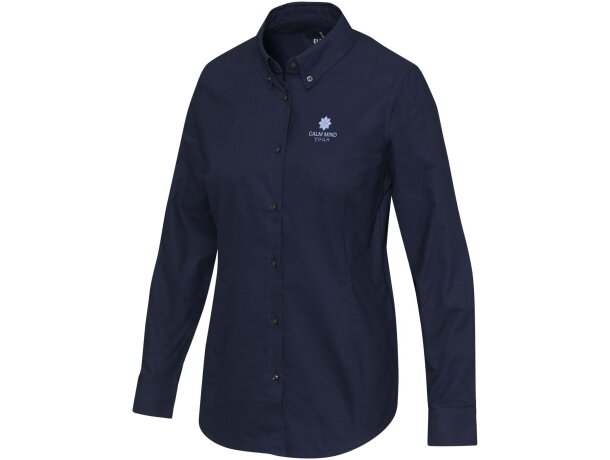 Camisa oxford mujer Sphene algodón BCI certificado Azul marino detalle 13