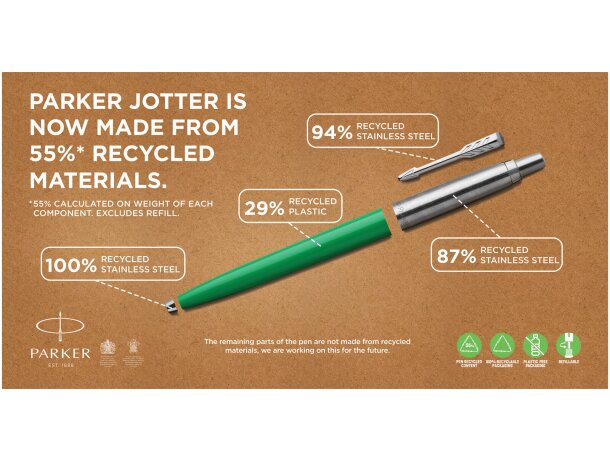 Bolígrafo Parker Jotter Recycled con plástico reciclado Verde detalle 55