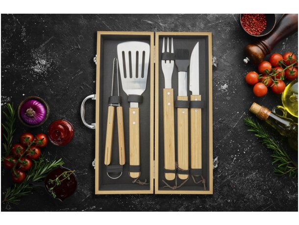 Set de barbacoa de 5 piezas Churras en bambú sostenible Natural detalle 5