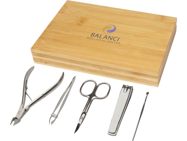 Set de manicura en estuche de madera personalizado acero Ladia Natural detalle 1